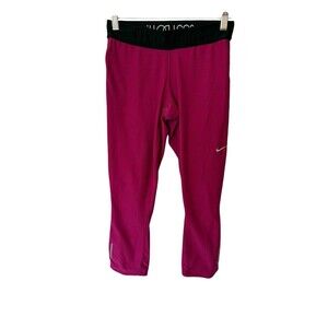 Nike Dri-Fit Women Small Pink Geo Print Cropped Capri Legging Just Do It EUC